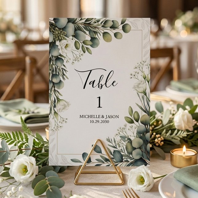 Numeração De Mesa Número da Mesa de Casamento com Verduras de Eucali (Criador carregado)