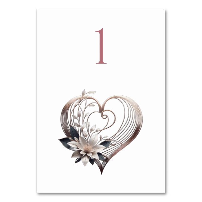 Numeração De Mesa Número da Mesa de Casamento - Coração Rosa Moderno (Frente)