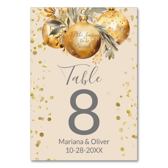 Numeração De Mesa Número da Mesa de Casamento de Natal Bege Dourado (Frente)
