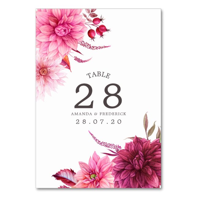 Numeração De Mesa Número da Mesa de Casamento de Outono Burgundy e B (Frente)