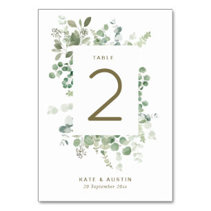Numeração De Mesa Número da mesa de casamento de Watercolor eucalypt
