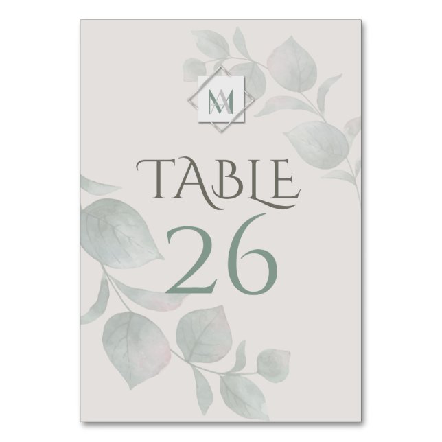 Numeração De Mesa Número da Mesa de Casamento Eucalipto Sage Pratead (Frente)