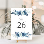 Numeração De Mesa Número da mesa de casamento floral azul<br><div class="desc">Um adorável design azul e branco com flores azuis pintadas. O texto e as cores deste cartão podem ser personalizados.</div>