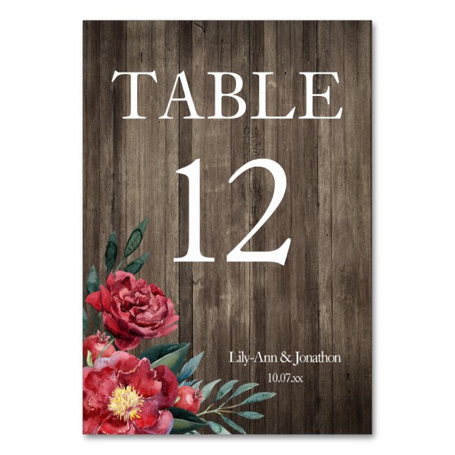 Numeração De Mesa Número da Mesa de Casamento Floral Burgundy Rústic (Frente)