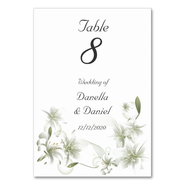 Numeração De Mesa Número da Mesa de Casamento Flores Brancas Floral (Frente)