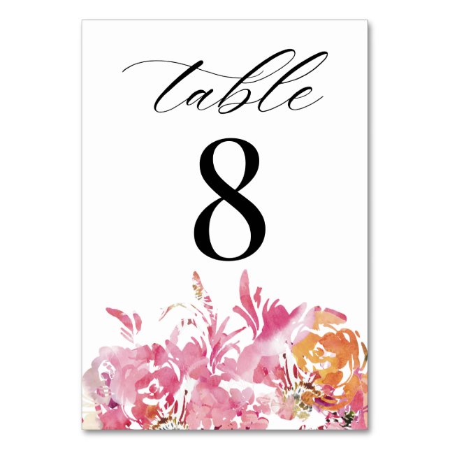 Numeração De Mesa Número da Mesa de Casamento Moderno Aquarela Rosa (Frente)