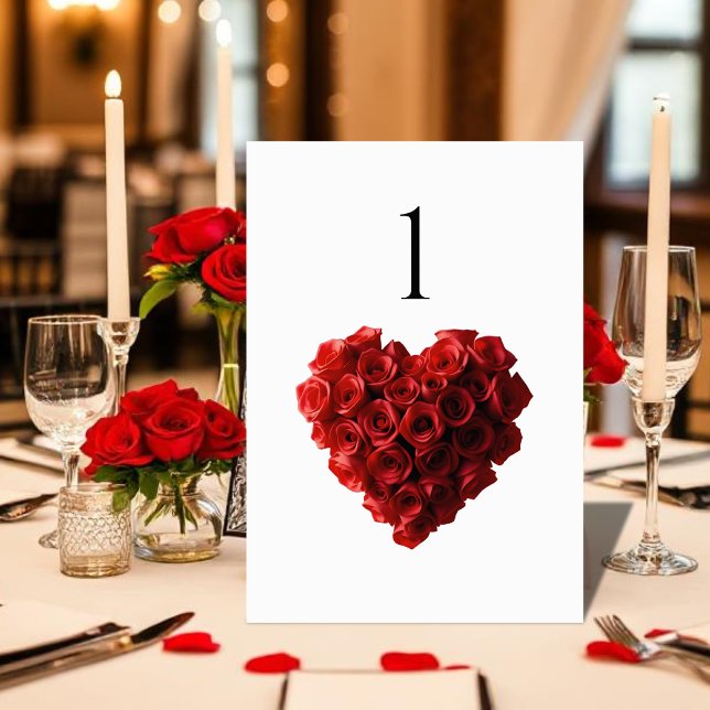 Numeração De Mesa Número da Mesa de Casamento - Rosas Vermelhas em F (Wedding Table Number-Heart Shaped Red Roses- Table Number)