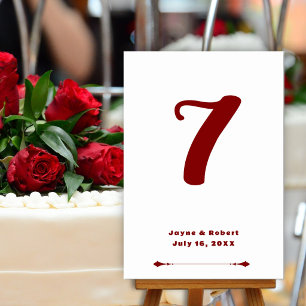 Numeração De Mesa Número da Mesa de Casamento Vermelho Escuro em Car