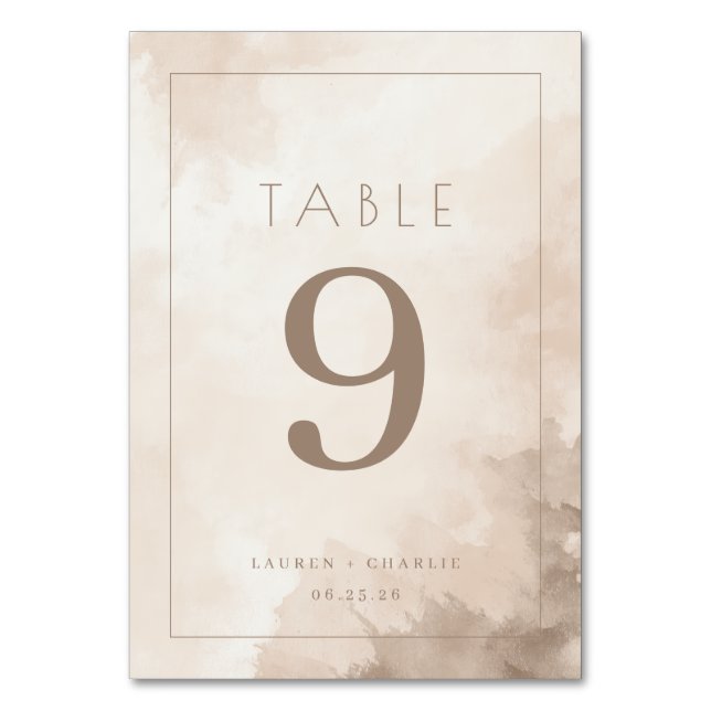 Numeração De Mesa Número da Mesa em Aquarela Bege Elegante (Frente)