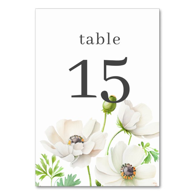 Numeração De Mesa Número da Mesa Flor de Anêmona Branca (Frente)