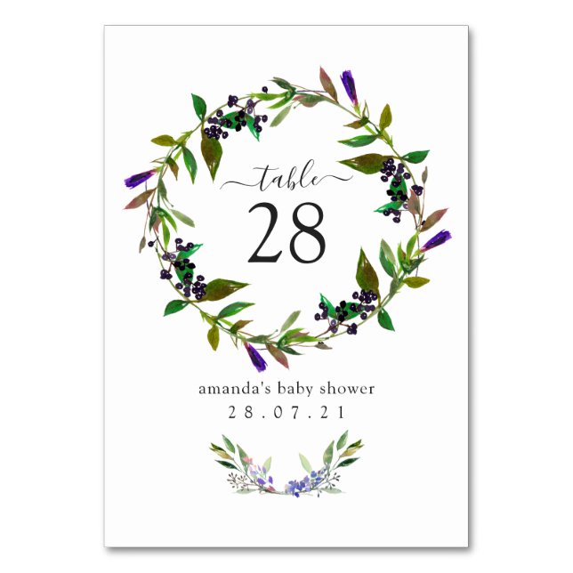 Numeração De Mesa Número da Mesa Floral de Aquarela Violeta de Prima (Frente)