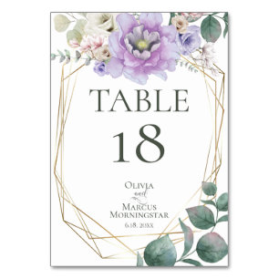 Numeração De Mesa NÚMERO DA MESA   Peônia Floral Lavanda Aquarela
