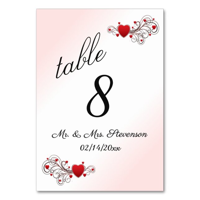 Numeração De Mesa Número da Tabela Corações Rosa (Frente)