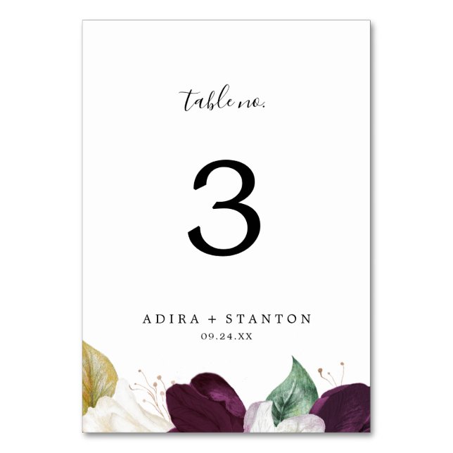 Numeração De Mesa Número da Tabela de Blooms Roxos Moody (Frente)