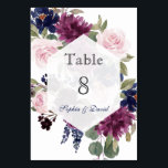 Numeração De Mesa Número da Tabela de Bloqueio Floral Roxo da Lavand<br><div class="desc">Design de cartão encantador com lavanda de aquarela maravilhosa e marinho de flores azuis buquês/coroa, divisor floral, belo guião de escrita manual, hexágono semitransparente e fontes especiais. Use a ferramenta Personalizar para adicionar suas informações e fazer alterações. Para itens correspondentes, visite minha Coleção de Bloom Azul Floral do Marinho Lavanda....</div>