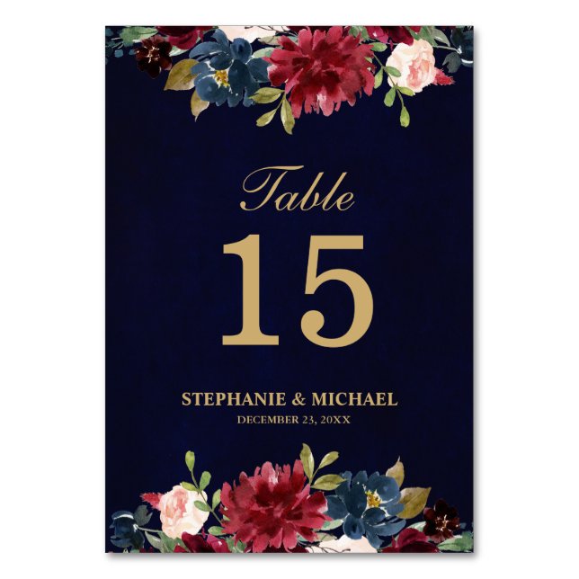 Numeração De Mesa Número da Tabela de Boho Russo Floral Marinho Verm (Frente)