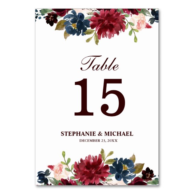 Numeração De Mesa Número da Tabela de Boho Russo Floral Marinho Verm (Frente)