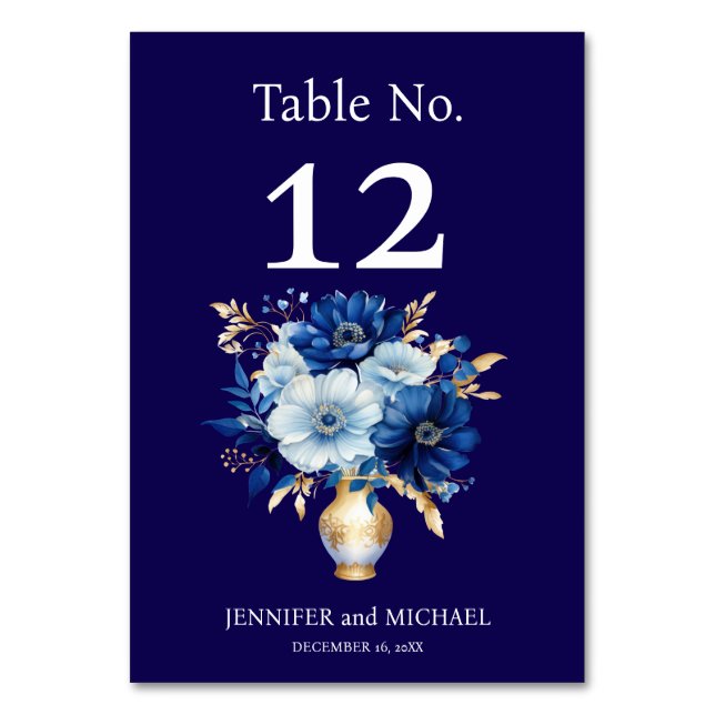Numeração De Mesa Número da Tabela de Casamento Azul e Dourado (Frente)