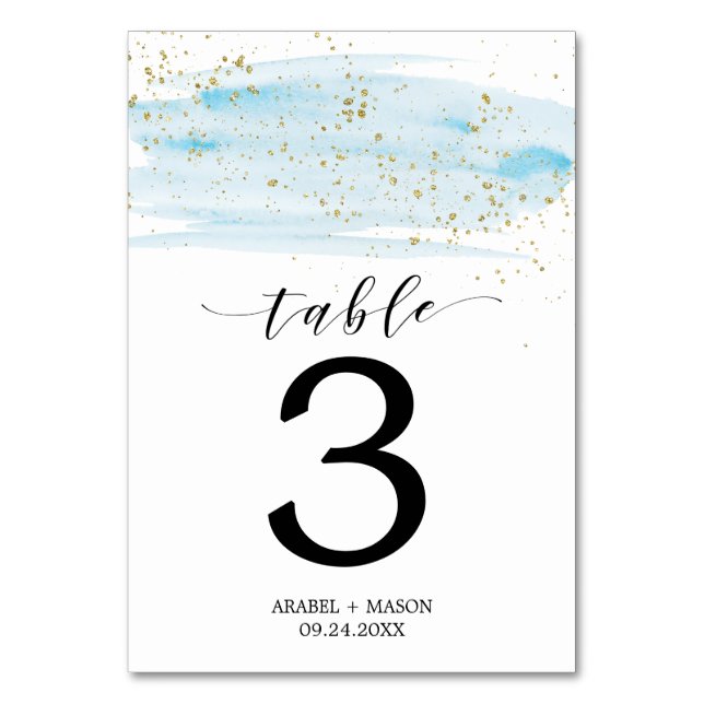 Numeração De Mesa Número da Tabela de Casamento Azul e Dourado (Frente)