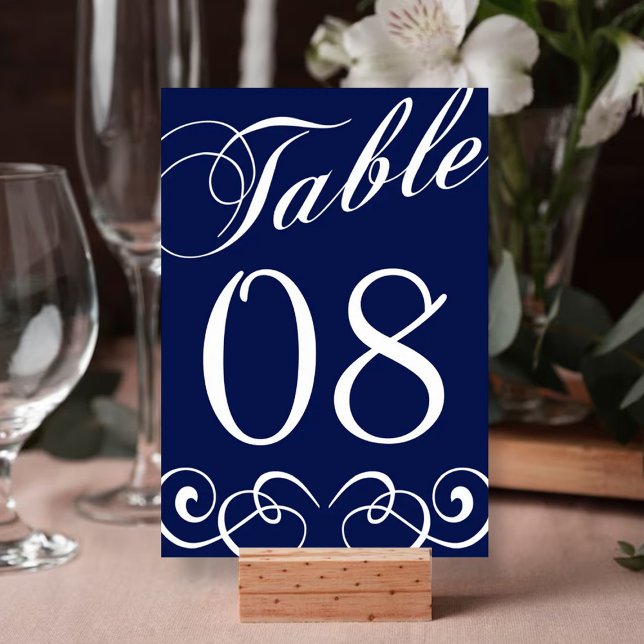 Numeração De Mesa Número Da Tabela De Casamento Branco E Azul-Marinh (Criador carregado)