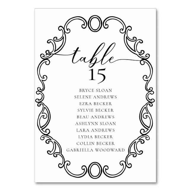 Numeração De Mesa Número da Tabela de Casamento Clássico de Script S (Verso)