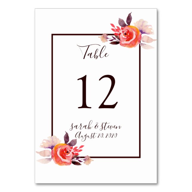 Numeração De Mesa Número da Tabela de Casamento de Jardim de Aquarel (Frente)