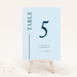 Numeração De Mesa Número da Tabela de Casamento de Linha Limpa Azul<br><div class="desc">Simples e moderno número da mesa de casamento com uma linha lateral. A cor está em azul marinho.</div>