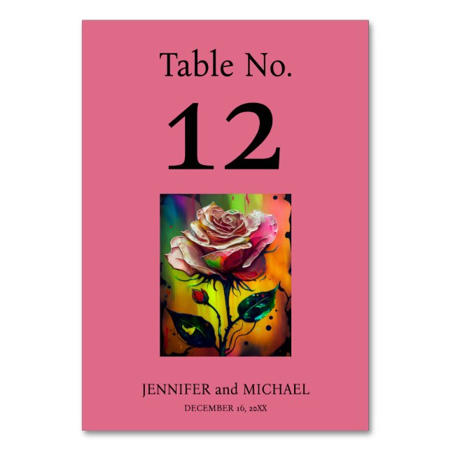 Numeração De Mesa Número da Tabela de Casamento de Rosas Rosa Abstra (Frente)