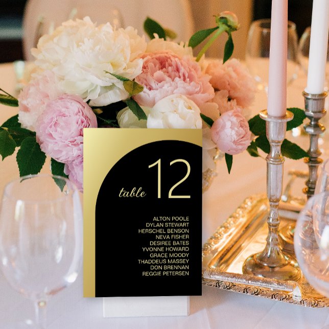 Numeração De Mesa Número da Tabela de Casamento do Nome do Convidado (Elegant Black Gold Guest Name Wedding Table Number)
