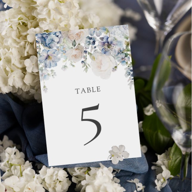 Numeração De Mesa Número da Tabela de Casamento Floral Azul Elegante (Criador carregado)