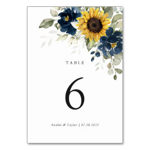 Numeração De Mesa Número da Tabela de Casamento Floral Azul Marinho 