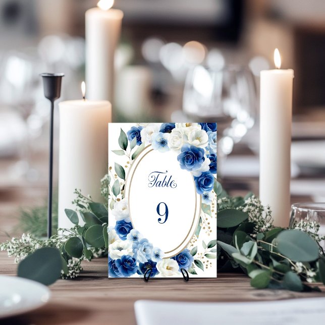 Numeração De Mesa Número da Tabela de Casamento Floral Azul Oval (Criador carregado)