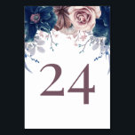 Numeração De Mesa Número da Tabela de Casamento Floral de Moles Azul<br><div class="desc">Cartões de números das mesas de casamento das flores azuis-Mauve e marinho</div>