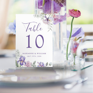 Numeração De Mesa Número da Tabela de Casamento Floral Iris Púrpura