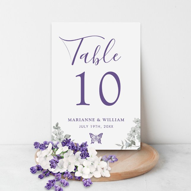 Numeração De Mesa Número da Tabela de Casamento Floral Roxo Elegante (Elegant Purple Floral Wedding Table Number)