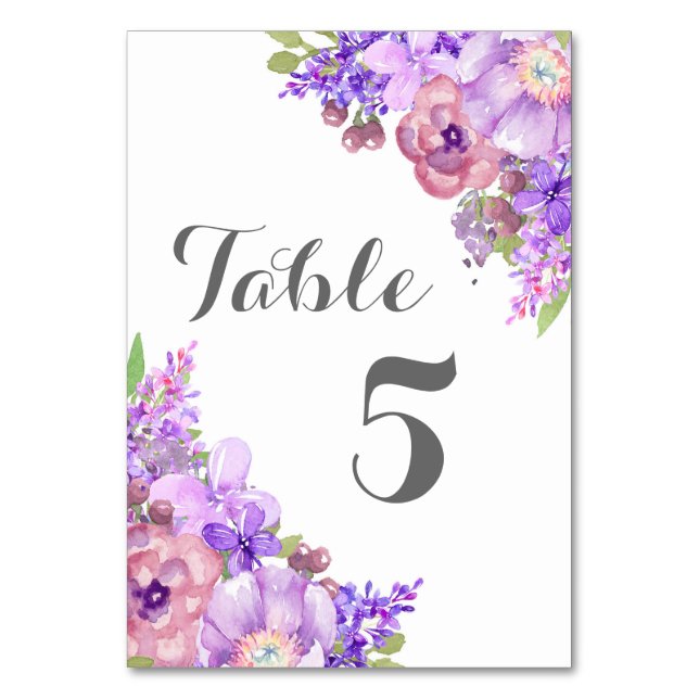 Numeração De Mesa Número da Tabela de Casamento Floral Roxo-Lavanda  (Frente)