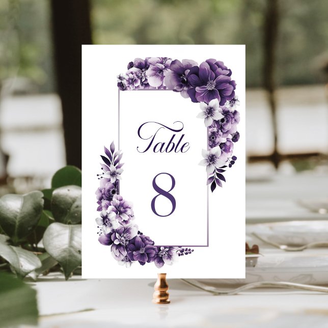 Numeração De Mesa Número da Tabela de Casamento Floral Roxo Rústico (Criador carregado)