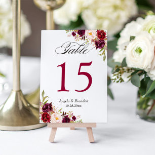 Numeração De Mesa Número da Tabela de Casamento Floral Vermelho Rust
