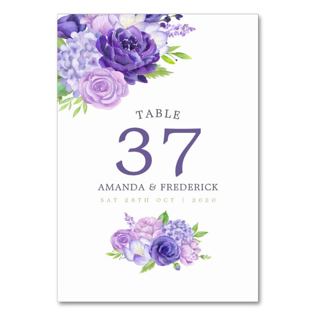 Numeração De Mesa Número da Tabela de Casamento Floral Violet Waterc (Frente)