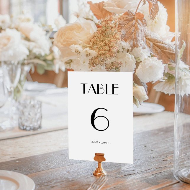 Numeração De Mesa Número da Tabela de Casamento Retroativo Branco e  (Elegant Black & White Retro Wedding Table Number)