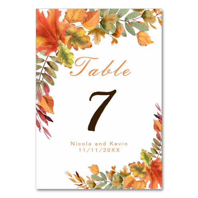 Numeração De Mesa Número da Tabela de Casamento Rustic Autumn Fall (Frente)