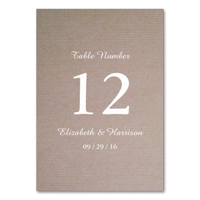 Numeração De Mesa Número da Tabela de Casamento Rustic Country Kraft (Frente)
