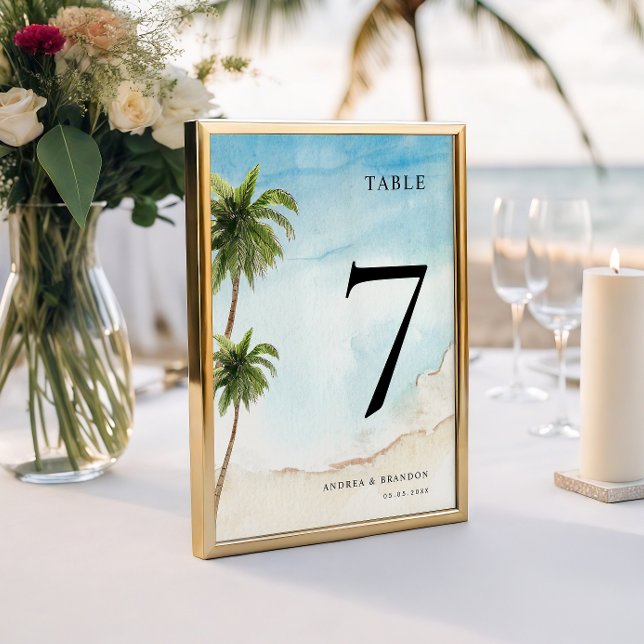Numeração De Mesa Número da Tabela de Casamento Tropical Beach Palm  (Criador carregado)