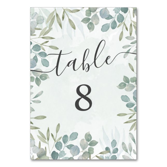 Numeração De Mesa Número da Tabela de Casamento Verde Eucalyptus Sag (Frente)