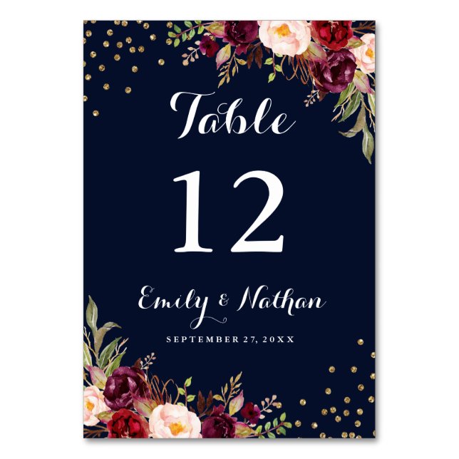 Numeração De Mesa Número da Tabela de Casamentos Florais Confetti, M (Frente)
