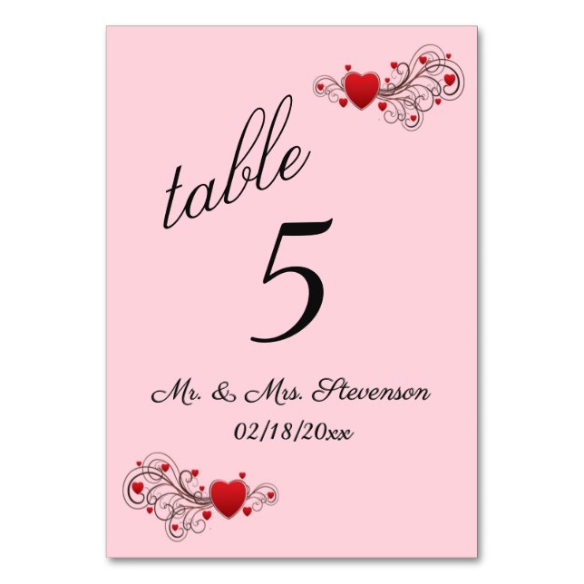 Numeração De Mesa Número da Tabela de Corações (Frente)