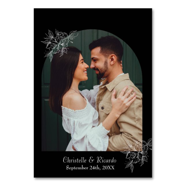 Numeração De Mesa Número da tabela de fotos de casamento preto moder (Verso)