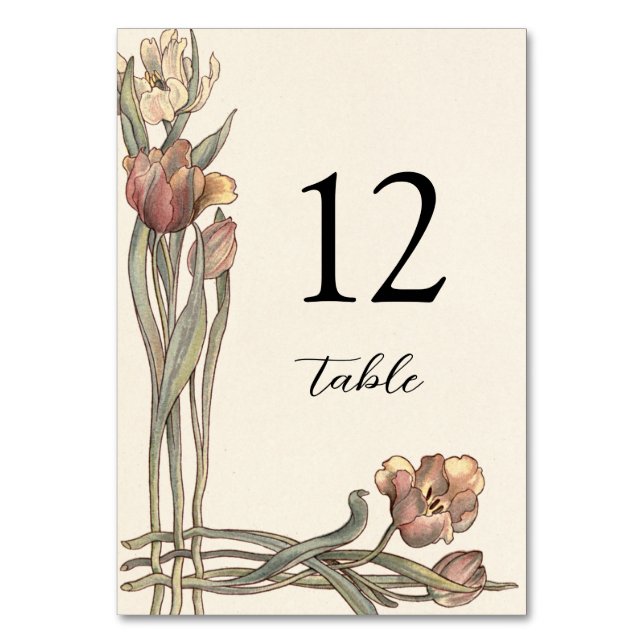 Numeração De Mesa Número da Tabela de Frame Floral da Tulip Vintage (Frente)