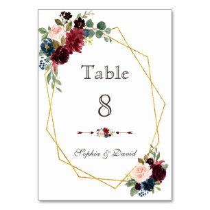 Numeração De Mesa Número da Tabela de Frames Dourada Floral Azul do