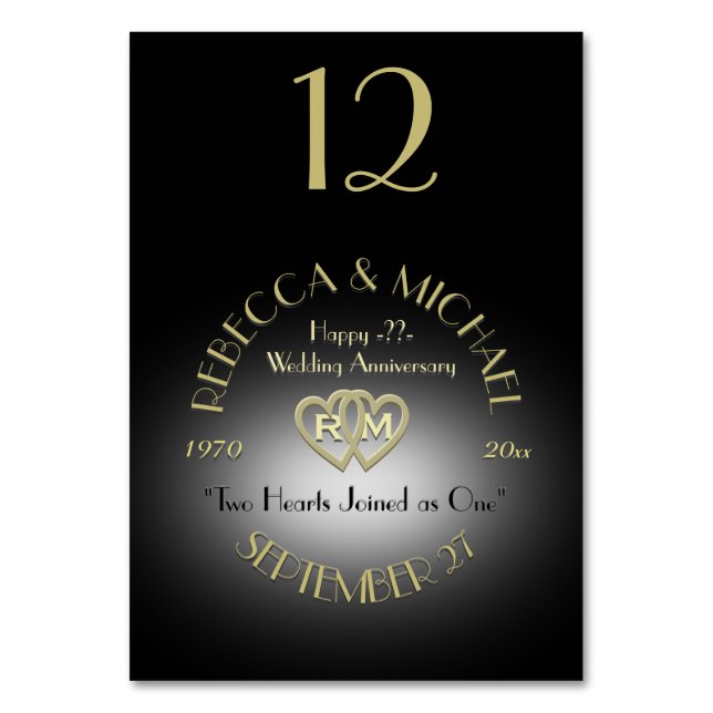 Numeração De Mesa Número da Tabela de Monogramas Preto e Dourado (Frente)